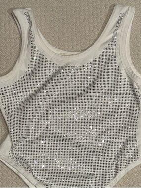 Lizette Collection White Rhinestone Bodysuit Large